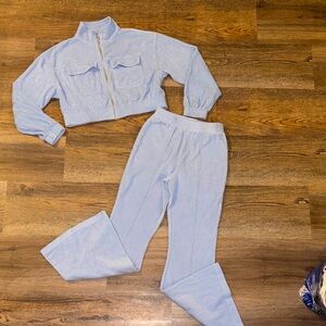 Light Blue Cropped Jacket and Pants Set size S